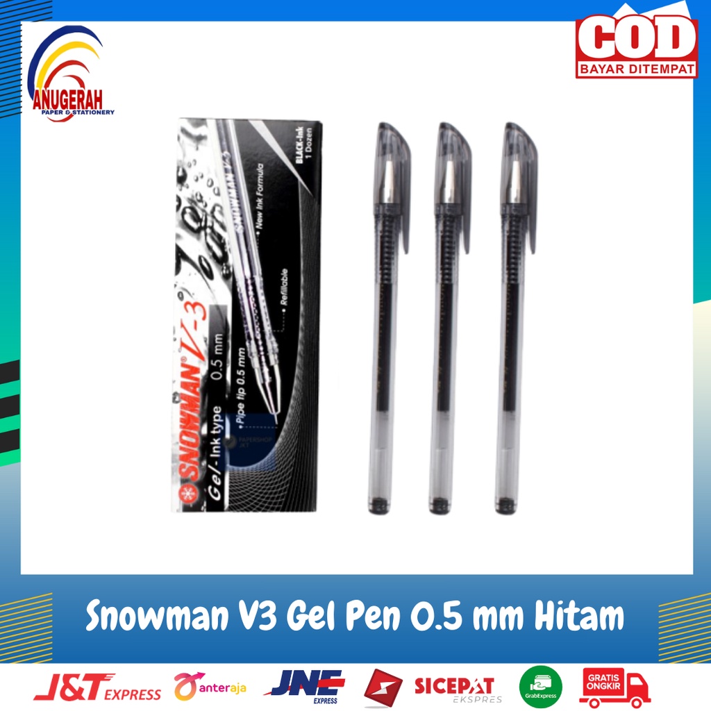 

Ballpoint / Bolpen / Pulpen Snowman V-3 V3 Gel Fine 0.5 Hitam (LSN)