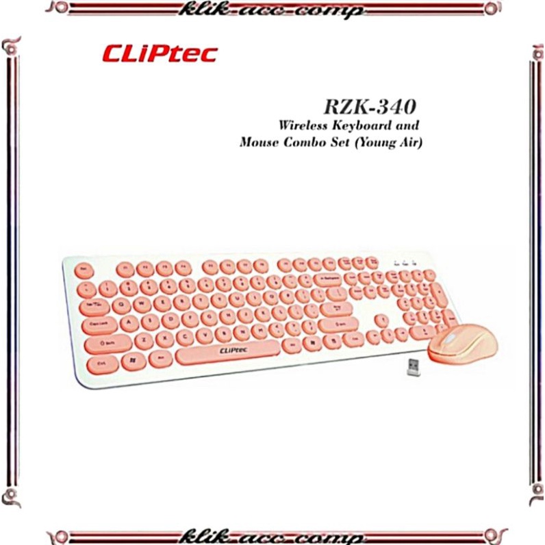 keyboard wireless CLIPtec - RZK340 / Young Air Wireless Keyboard and Mouse Combo Set (warna biru putih pink) cliptec original