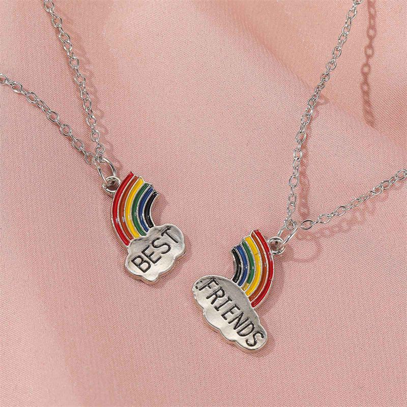 Best Friend Necklace Charm Rainbow Heart Engrave Best Friend Forever Necklace Pendant Friendship BFF Jewelry Gift Hot|Pendant Necklaces