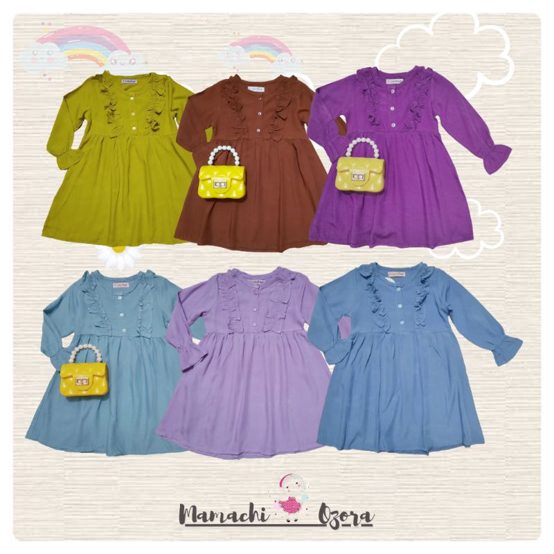 Dress anak lengan panjang | tunik anak rayon crinkle | baju muslim anak perempuan
