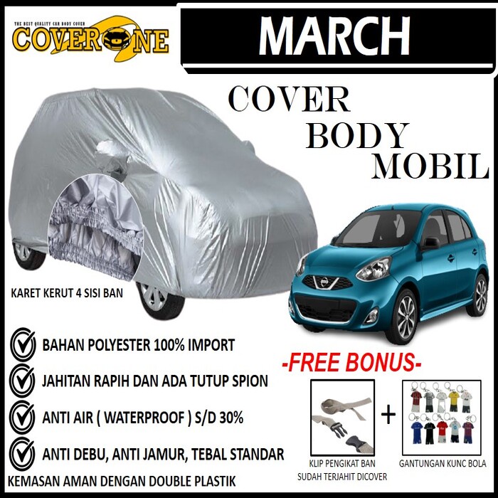 Selimut Sarung Body Cover Mobil March / Mantel Penutup Mobil March / Cover Mobil Outdoor Indoor / Selimut Mobil / Sarung Mobil / Cover Mobil Waterproof Anti Air Free Pengikat Ban