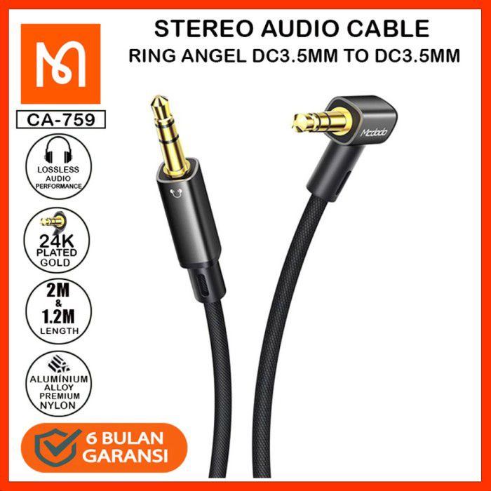 MCDODO CA-7591 Cable Aux Right Angle Stereo DC 3.5 2m - Jack to Jack - Garansi Resmi 6 Bulan