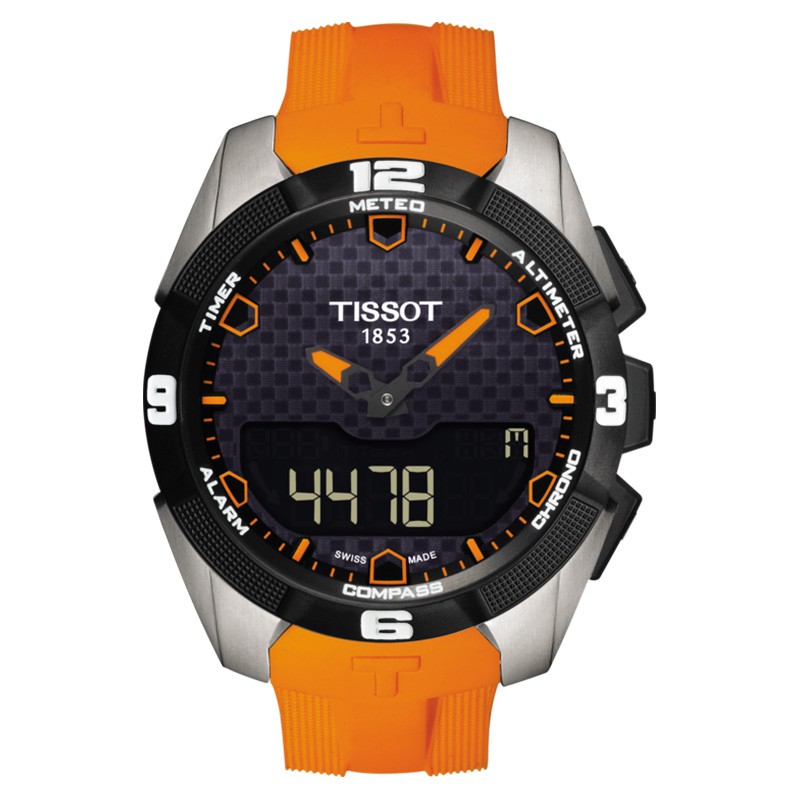 Jam Tangan Pria TISSOT T-Touch Expert Solar T091.420.47.051.01 Black Carbon Dial Orange Rubber Strap