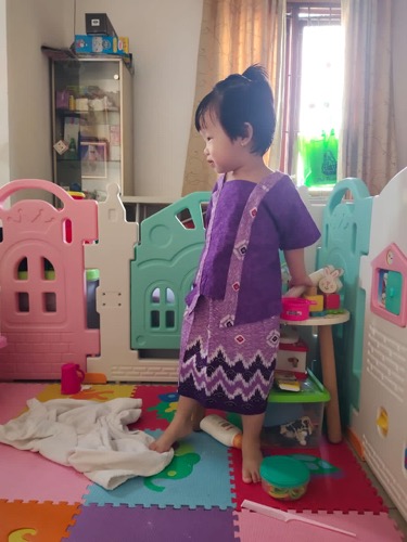 Setelan Batik Anak Bahan Katun Warna Ungu Bac29 1-5tahun