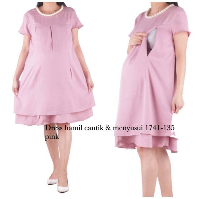 Baju hamil Dres hamil cantik dan menyusui 1741 pink