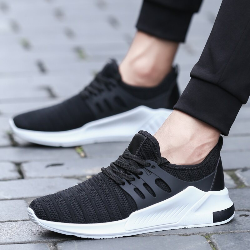 Sneakers Pria Breathable Running Shoes For Man Black White Sport