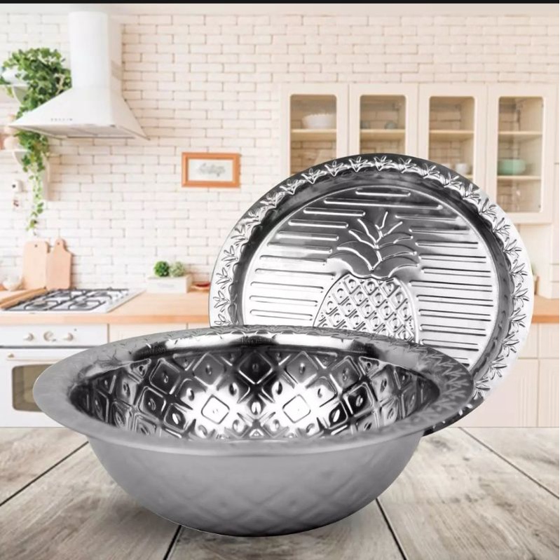 Baskom,Wadah Saji, Rice Bowl,Serving Soup Stainless Steel + Tutup 30cm