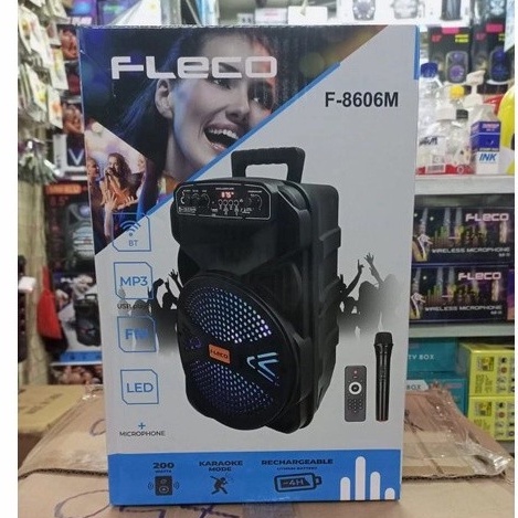 COD SPEAKER BLUETOOTH WIRELESS FLECO 8'5 INCH F-8606M PLUS MIC WIRELESS KARAOKE + REMOTE X-BASS//SPEAKER SALON AKTIF X-BASS F-8606M//SPEAKER KARAOKE//SPEAKER WIRELESS