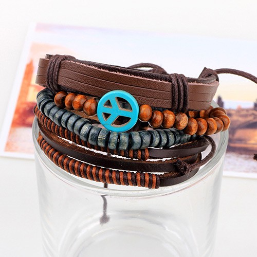 LRC Gelang Tangan Vintage Coffee Peace Symbol Shape Decorated Multilayer Bracelet