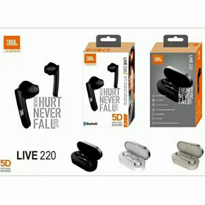 TWS JBL LIVE 220 EARPHONE HEADSET BLUETOOTH WIRELESS SUPER BASS SPORTY - HITAM
