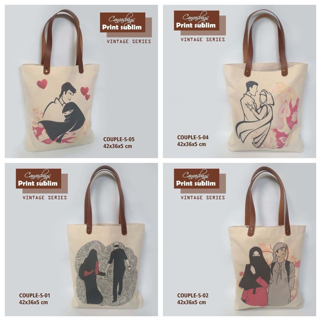 Tas Tote Bag Canvas Vintage Seri Couple Hijab Dewani Totebag