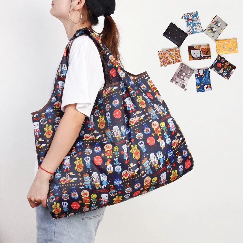 Tas Fashion Printing Foldable Belanja Ramah Lingkungan Tas Tote Lipat Kantong Tas Nyaman Kapasitas