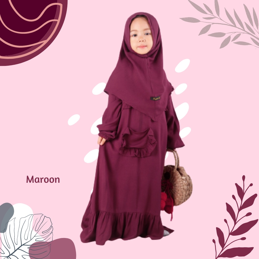 Set Gamis Humaira Anak Usia 1 Sampai 2 Tahun Bahan Rayon Twill Premium Polos Terbaru Maroon