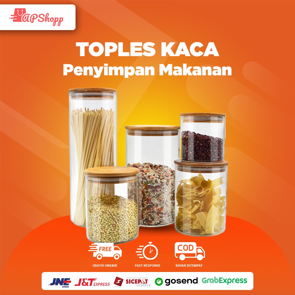 Toples Kaca Dengan Penutup Kayu Kedap Udara Tempat Penyimpanan Makanan Borosilicate Glass Storage Jar