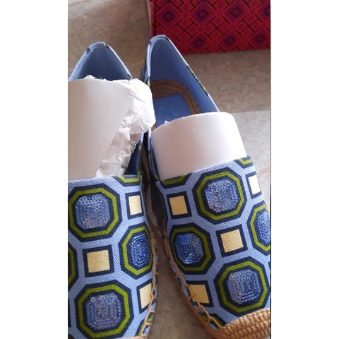 LIKE NEW SEPATU TORY BURCH BLUE Cecily embellished espadrille SHOES BRANDED AUTHENTIC ORIGINAL TB SA