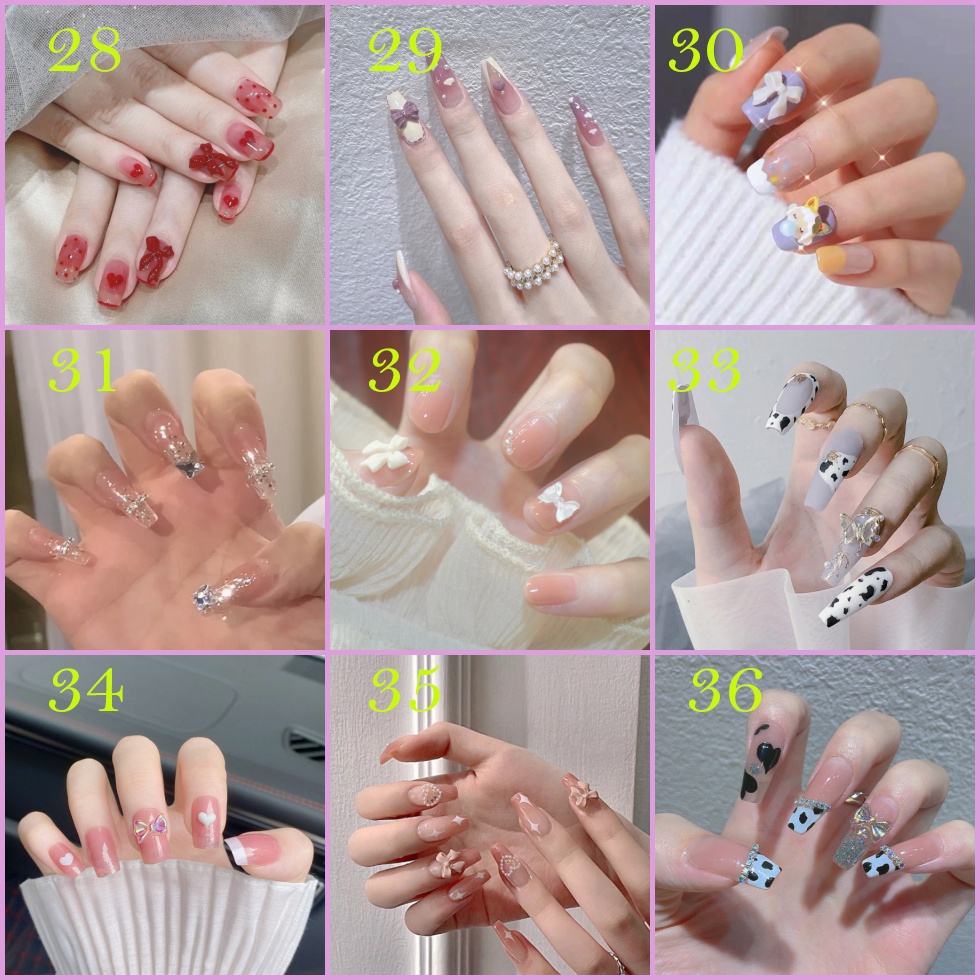 24pcs / Set stiker kuku palsu anti nail air 3d imlek kuku palsu murah pengantin panjang pendek anak bening polos wedding kaki manikur set nail sticker art