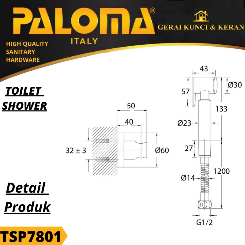 PALOMA TSP 7801 Toilet Shower Jet Washer Bidet Cebok WC SATIN GOLD