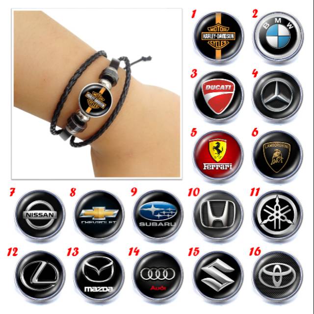 Gelang Custom Tema Logo Otomotif Komunitas Club Touring Motor Mobil Elegan Kulit Kepang Multilayer