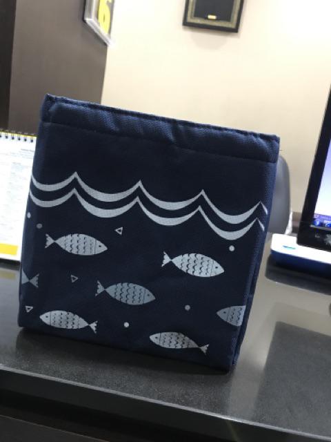 Lunch Bag Alumunium/ Cooler Bag/tas Bekal Motif Tote Fish Serut