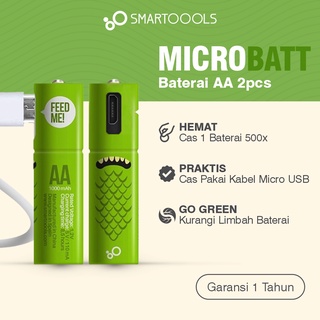 Baterai Cas Isi Ulang 2pcs Smartoools MicroBatt AA 1.2V Micro USB Rechargeable NiMH Battery Charge
