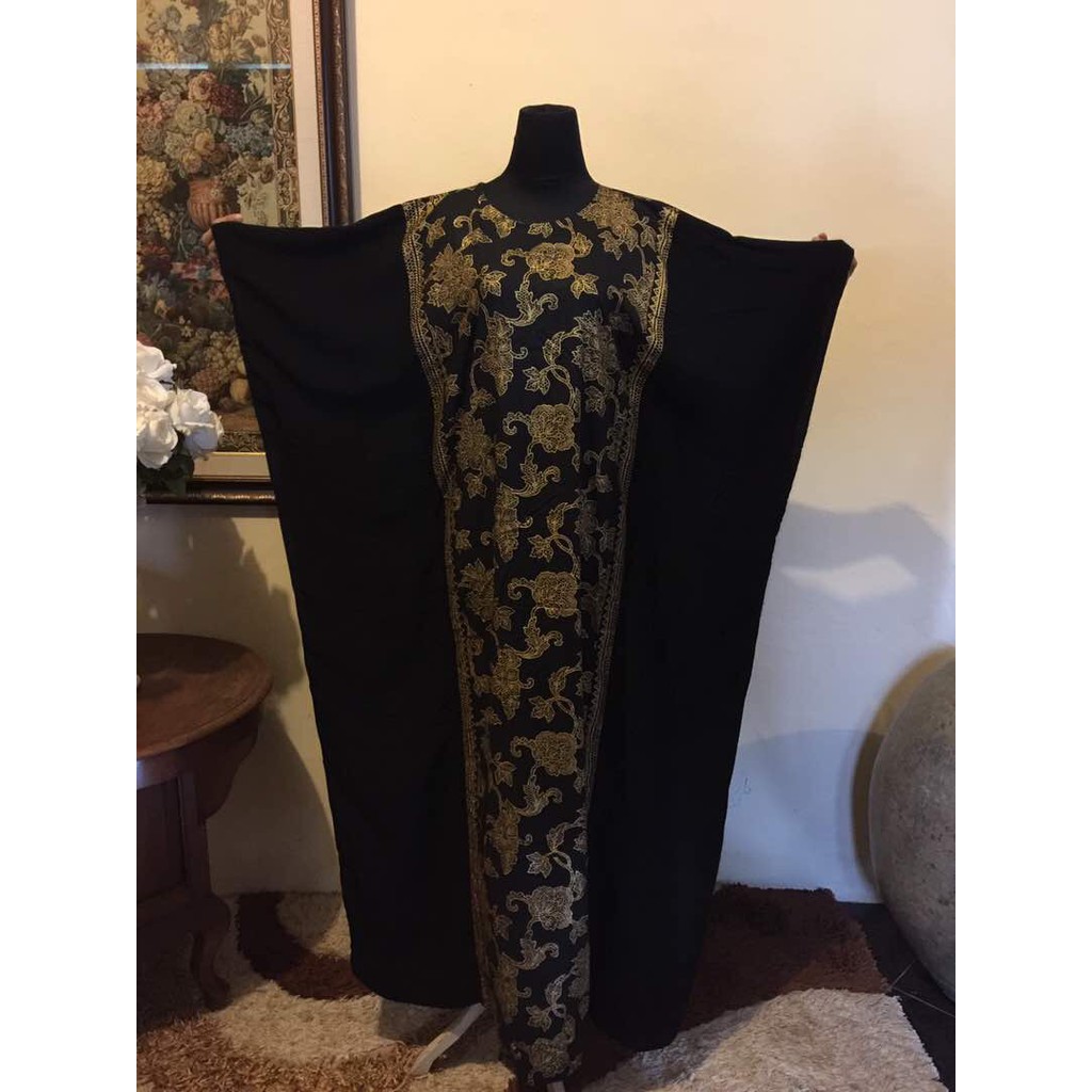 Abaya bahan batik Prada kombinasi bahan Jet Black