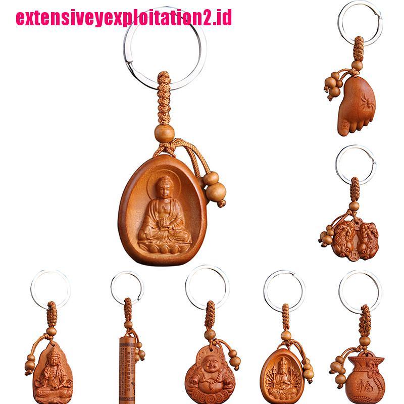 &lt; E2id &amp; &gt; Gantungan Kunci Buddha Bahan Kayu