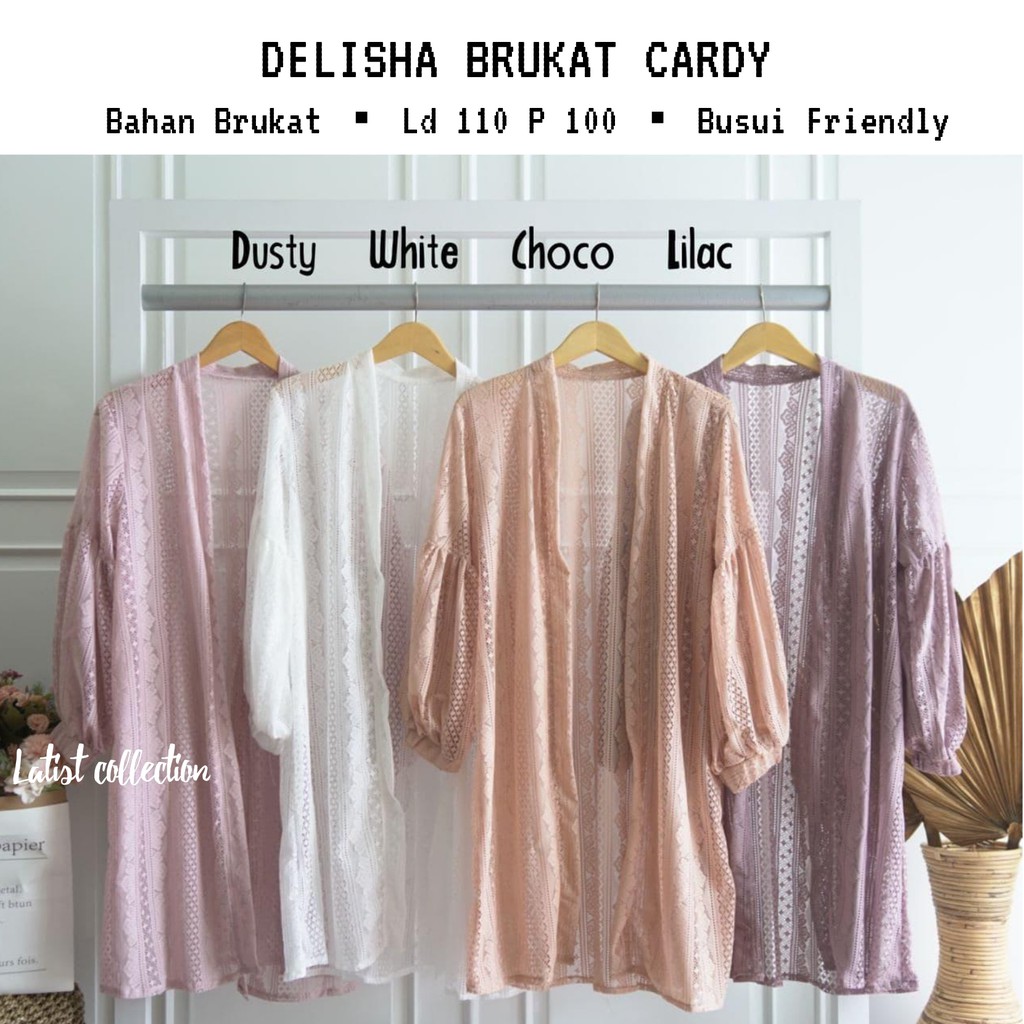 Delisha Brukat Cardy/Cardigan Brukat All Size/Outer Brocade/Outer Trasparan/Long Outer Pantai