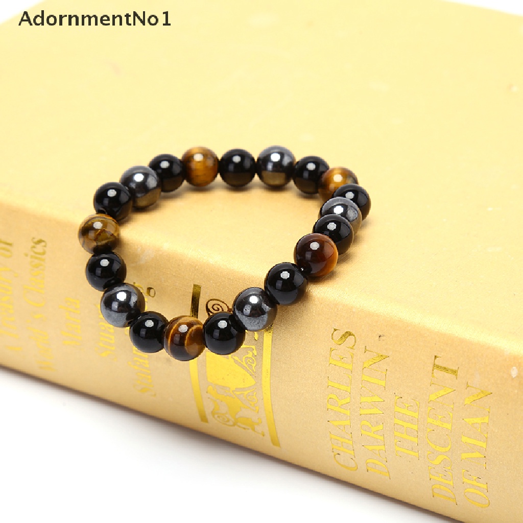 (AdornmentNo1) Gelang Manik Batu Obsidian Hematite Tiger Eye Hitam Untuk Pria