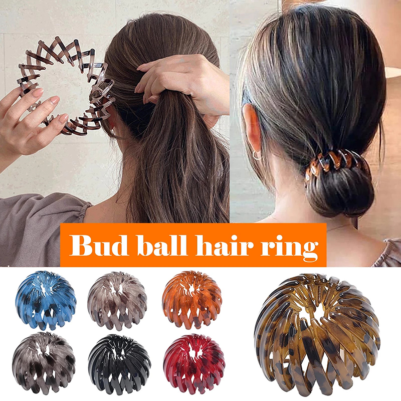 Rambut Tetap Gaya Rambut Styling Rambut Ikat Rambut Ponytail Gesper Pemegang Cakar Lady Gadis Retro Leopard Bud Ball Hair Ring Scalable Shrinkable Hairpin