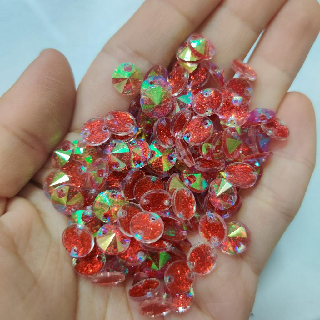 [Per Bks/1.000 pcs] 8 mm Bulat Runcing GLITTER WARNA Batu Akrilik / Berlian Jahit