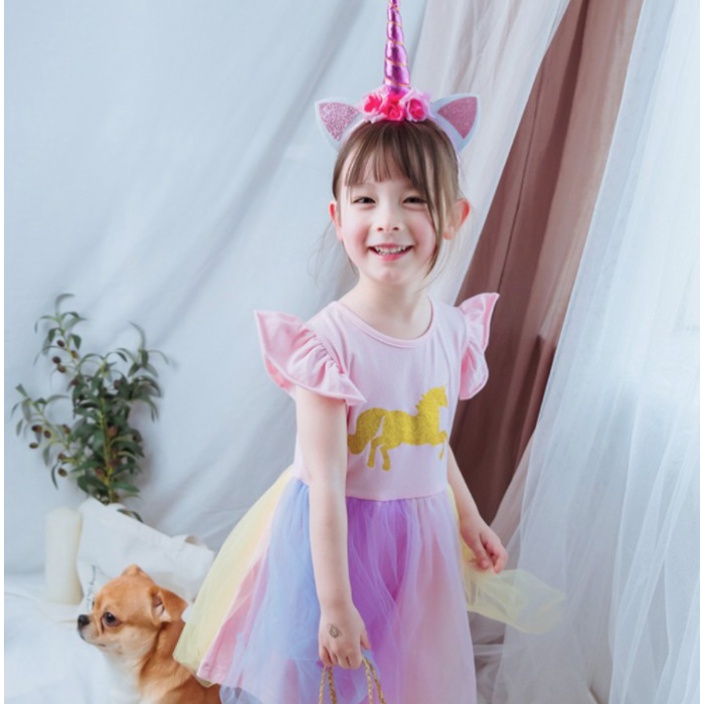 DISNEY PRINCESS DRESS - Snow White Elsa Unicorn Kid Dress Anak