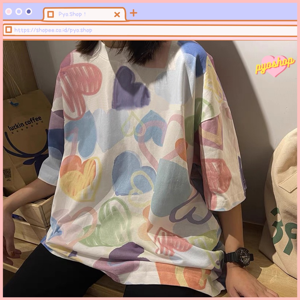 Oversize Tee Tshirt Kaos Import Longgar Motif Love &amp; Smile