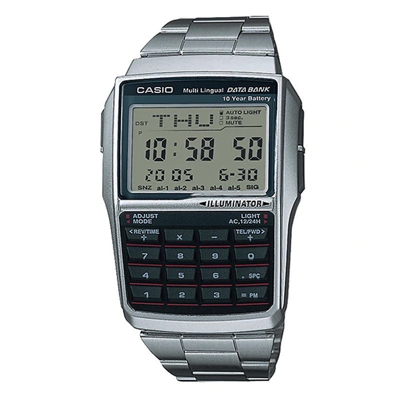 JAM TANGAN PRIA CASIO DATABANK DBC-32D-1A ORIGINAL - DBC32D KALKULATOR CALCULATOR SILVER