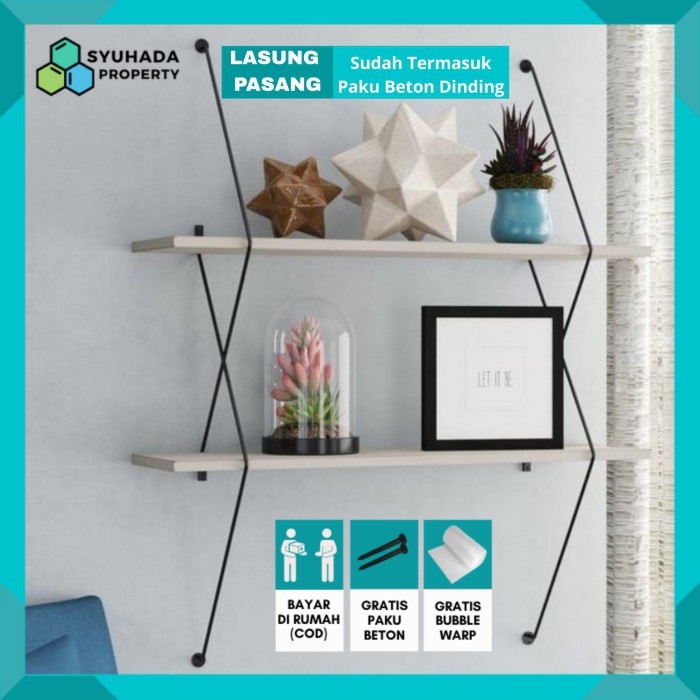 Rak Bunga Buku Hiasan Tempel Dinding Besi Kayu Ambalan Minimalis Unik