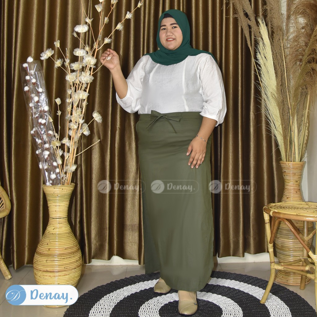 ROK CELANA WANITA SIZE JUMBO BAHAN KATUN STREET - BAWAHAN KEKINIAN - FASHION MUSLIM-ARMY