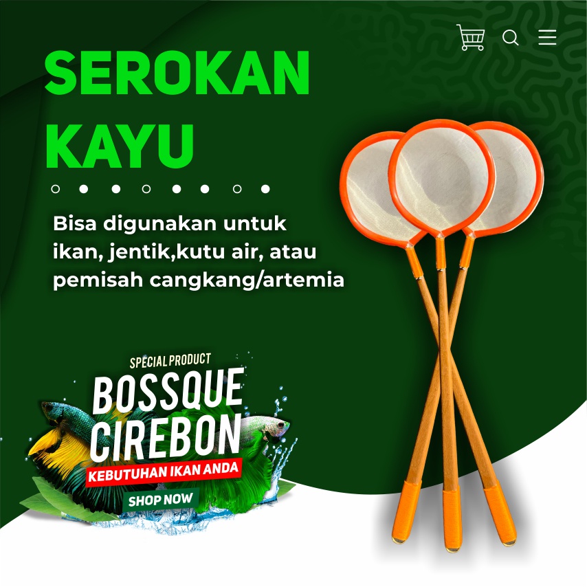 Serokan Ikan Hias Cupang Kayu Bulat 5,5cm Seser Saringan Sauk Jentik Kutu Air Cangkang Artemia