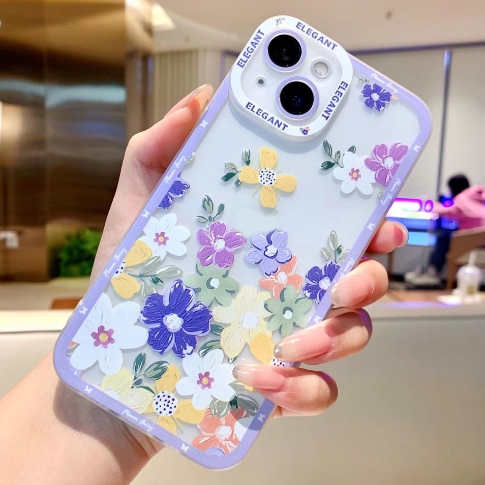 Soft Case TPU Motif Bunga Untuk Iphone 14 13 12 11 Pro X XR XS Max 6 6S 7 8 Plus