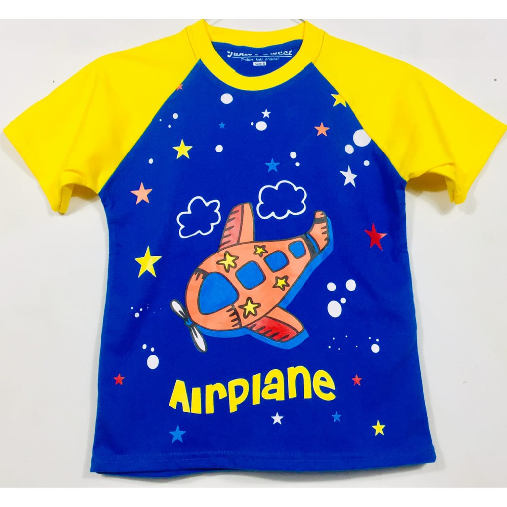 Kaos Karakter Anak Laki - Laki Pesawat Orange Biru Tua - SKids