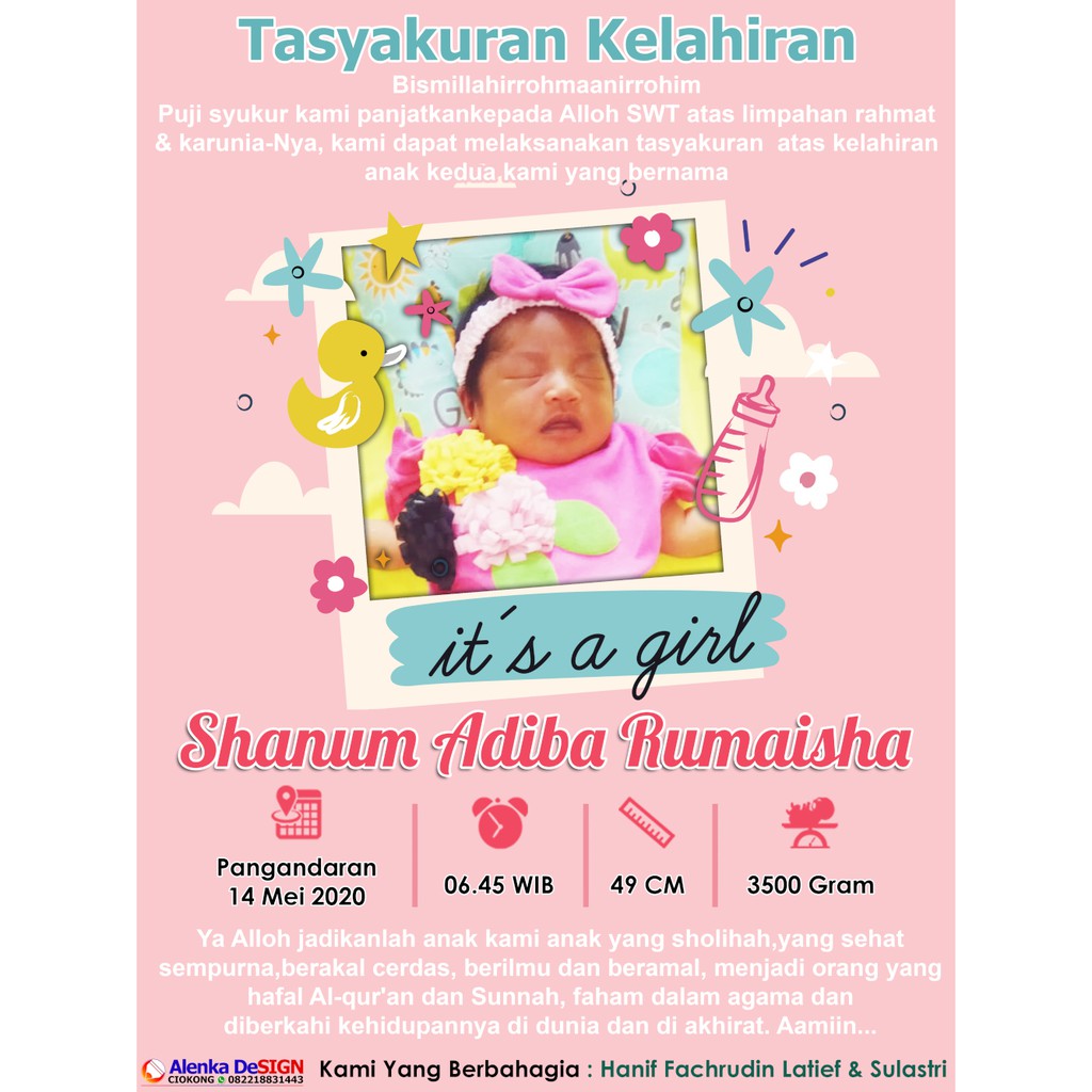 

Kartu Aqiqah/Kartu Kelahiran/Baby shower art paper 230 gsm full warna