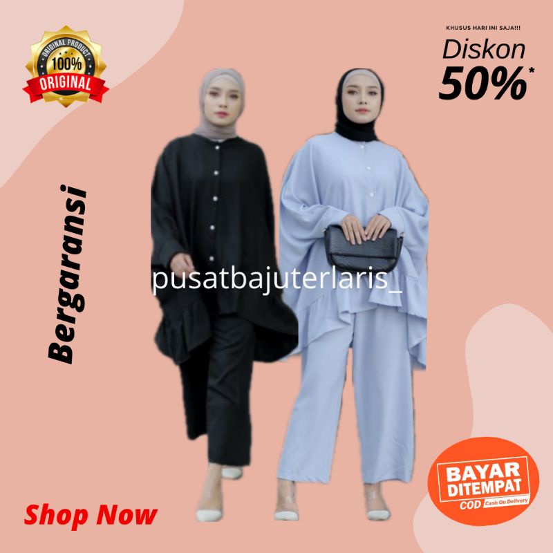 Tunik Jauza Oversize Set Celana Setelan Baju Fashion Tunik Atasan Blouse Wanita Muslim Jumbo Premium