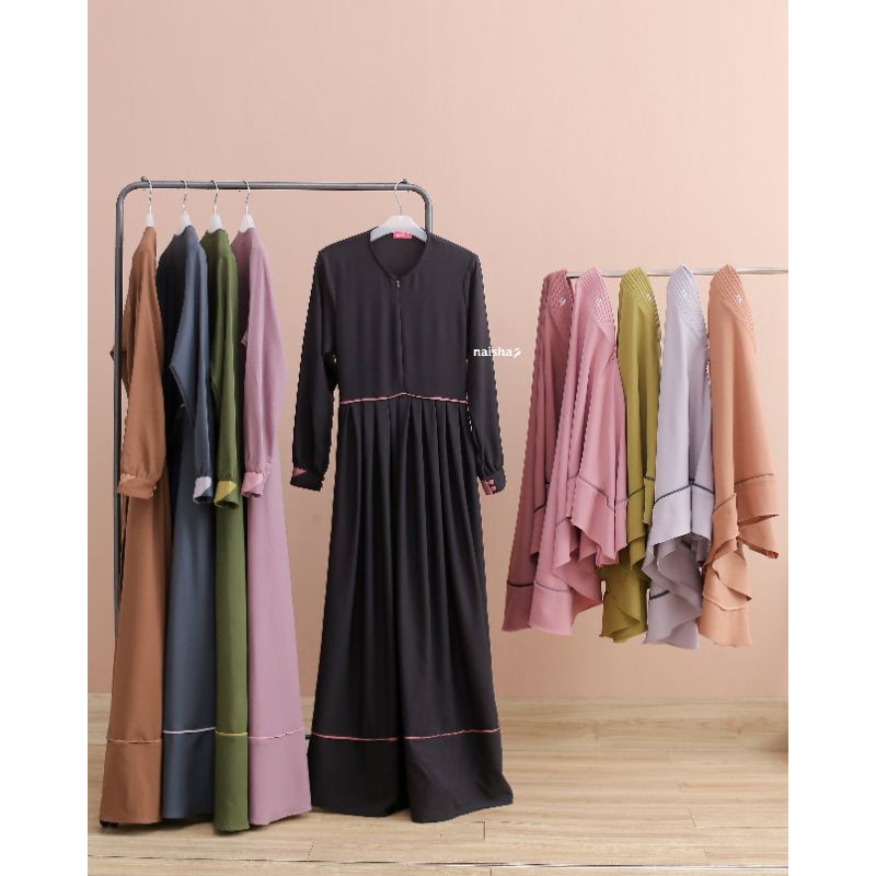 Aeera set dress cocok buat lebaran bahan queen Stretch - gamis wanita polos setelan khimar