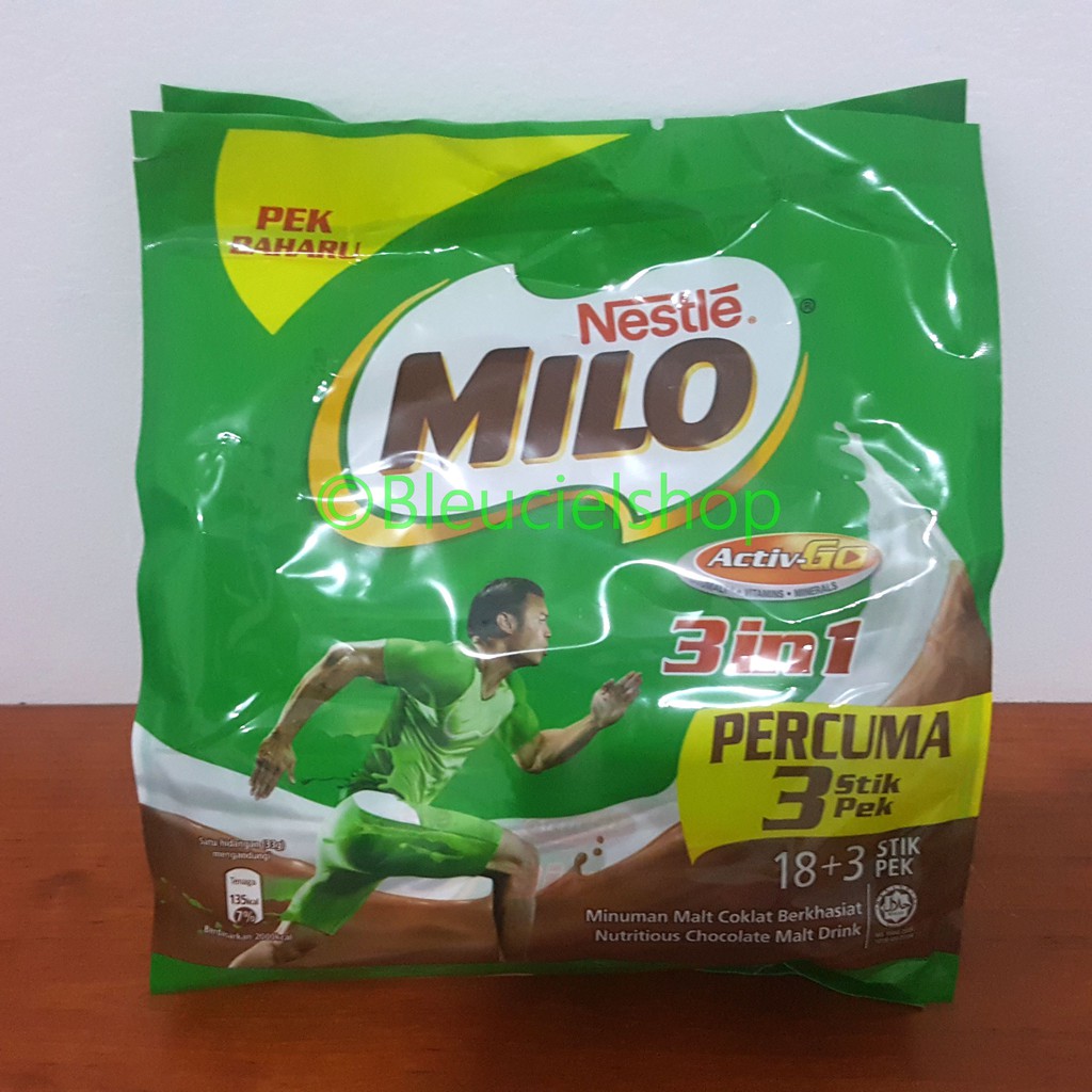 

Nestle Milo 3in1 susu coklat percuma 3 stik pek 18 + 3 import Malaysia