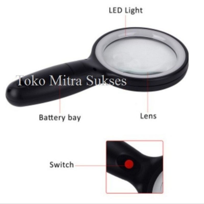 Kaca Pembesar 10X dengan LED 18 Magnifying Glass