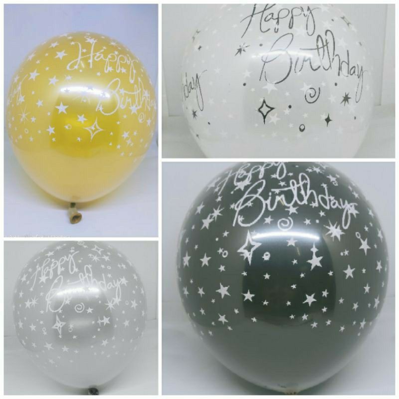 BALON LATEX DOUBLE BINTANG TRANSPARAN + BALON LATEX HBD 12 INCH ECER / BALON DOUBLE TRANSPARAN HAPPY
