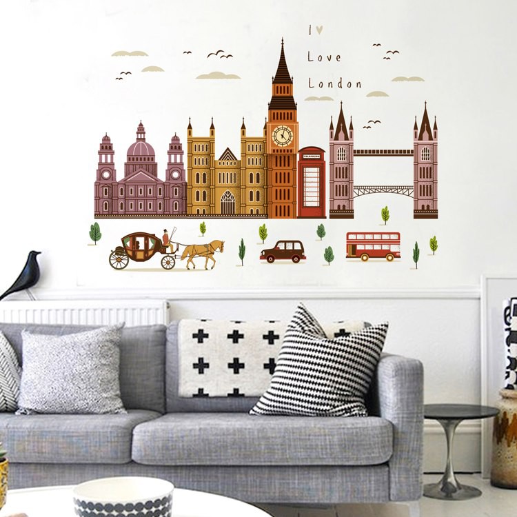 Evanurita Wall Sticker London Klasik Coklat Stiker Dinding Wallpaper Hiasan Dinding XL JM7322
