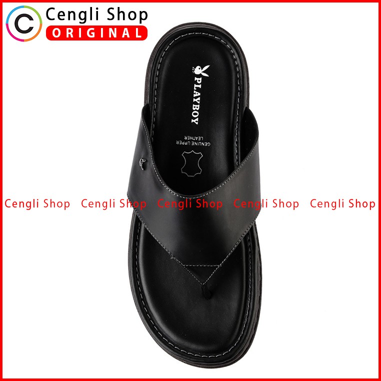 PLAYBOY SANDAL JEPIT KULIT CASUAL PRIA ORIGINAL TERBARU HITAM PLC1