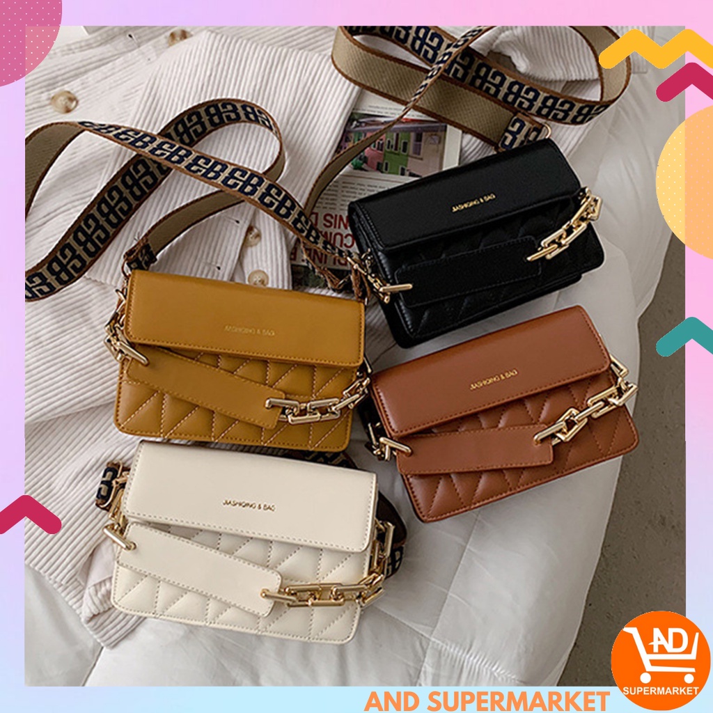 AND COD T219 Tas Slempang Fashion Wanita Bahan Kulit Sintetis 2 Tali Croco Rantai Style Korea