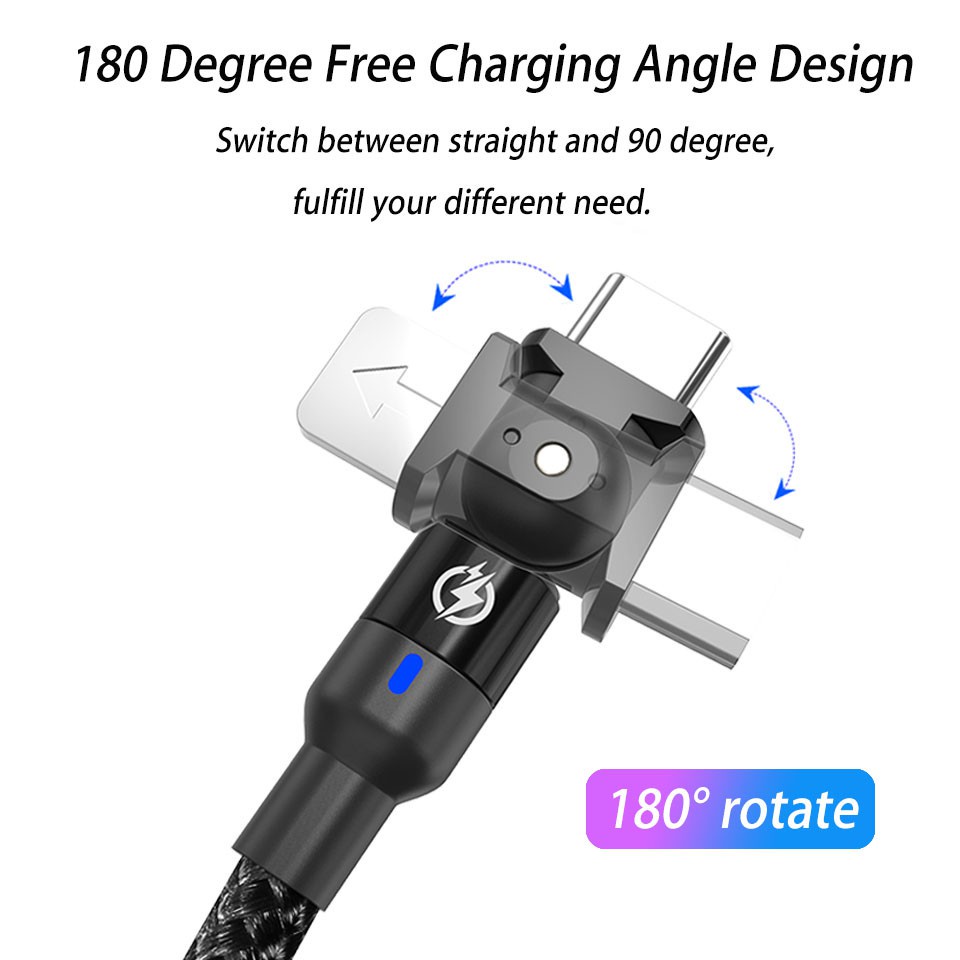 Kabel Charger Fast Charging 180 Derajat°Kabel Data / Charger Micro Usb Fast Charging Panjang 0.5 / 1m / 2m Dengan Lampu Led