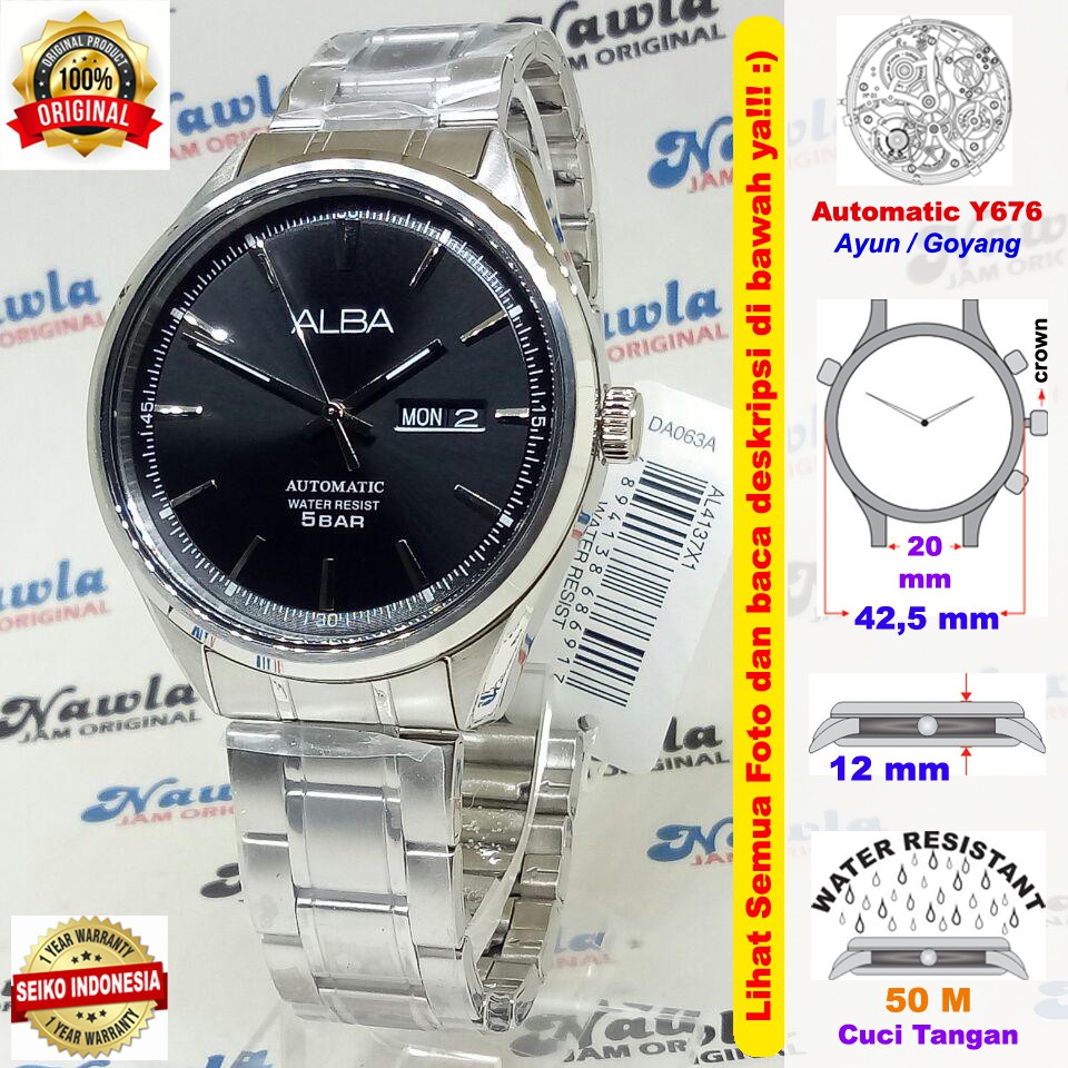 Alba Automatic AL4137X1 Analog Black Dial - Jam Tangan Pria AL4137