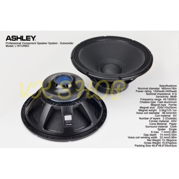 Speaker Component Ashley L18 TURBO Original Woofer 18 inch Subwoofer